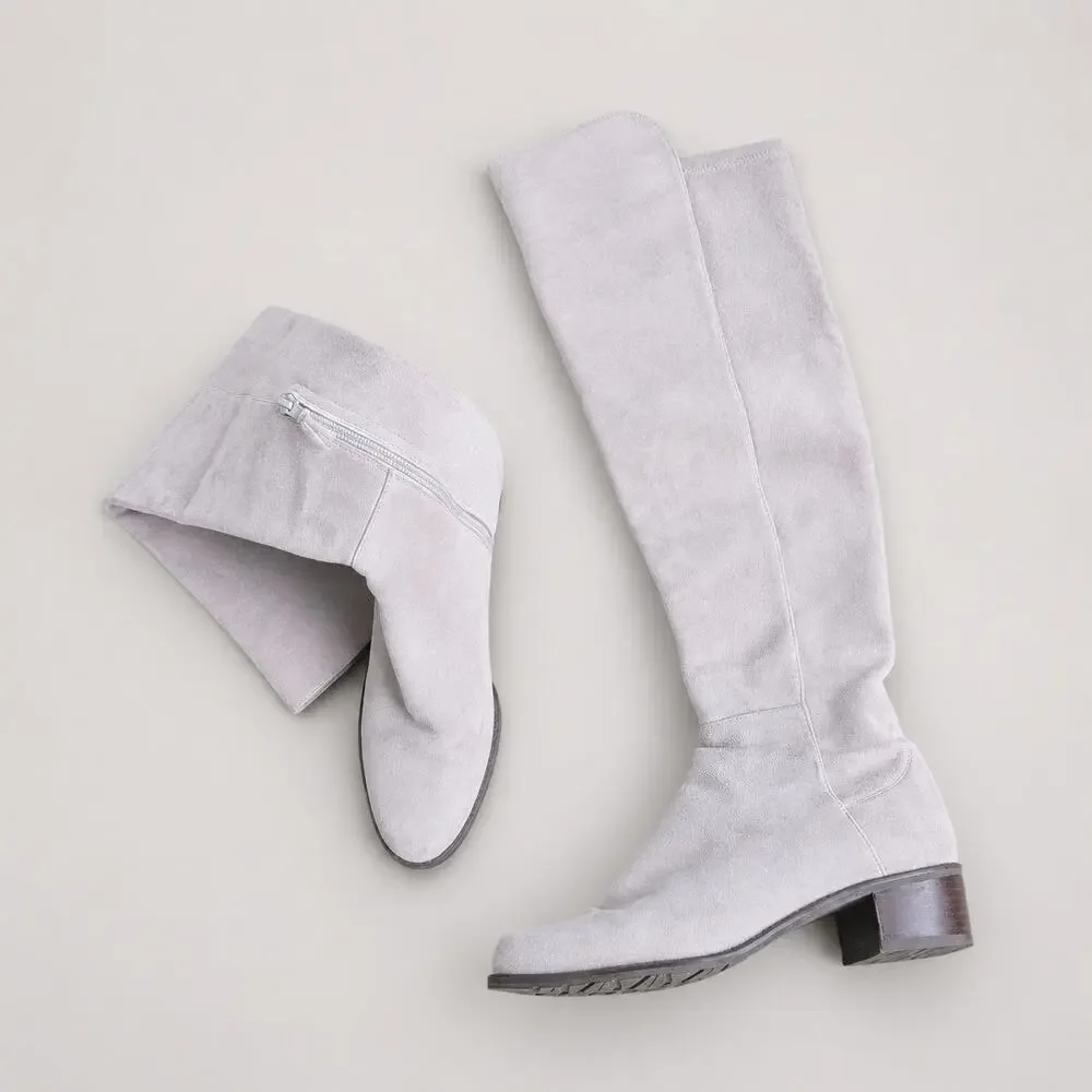 Stuart Weitzman Light Gray Gris Suede Allserve Over-The-Knee Boots, size 5.5M